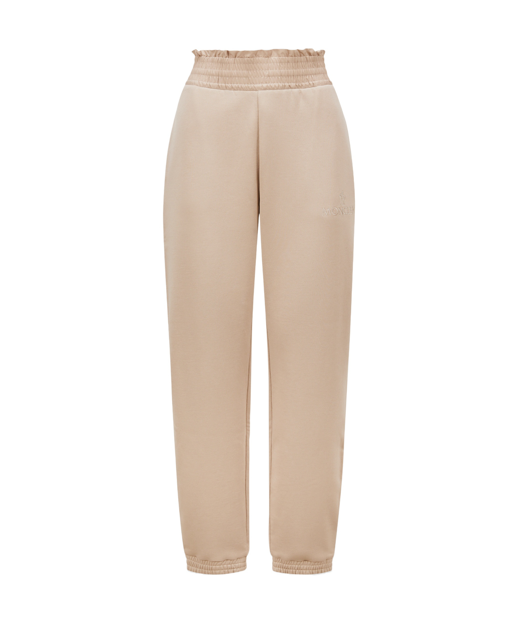 Moncler Embroidered Logo Cotton Sweatpants Beige In Nude