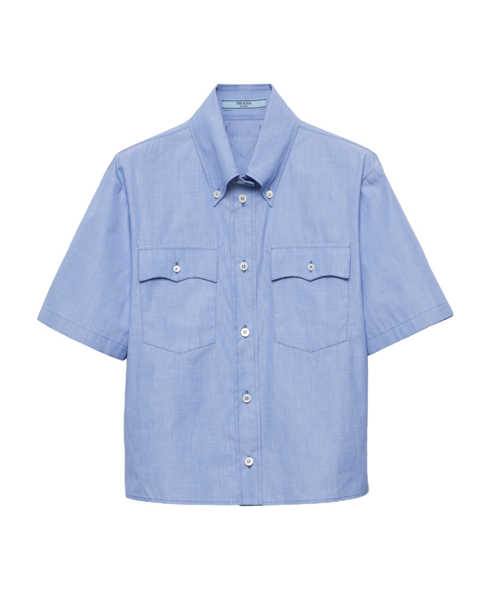 Prada Short-sleeved Button-down Shirt In Sapphire Blue