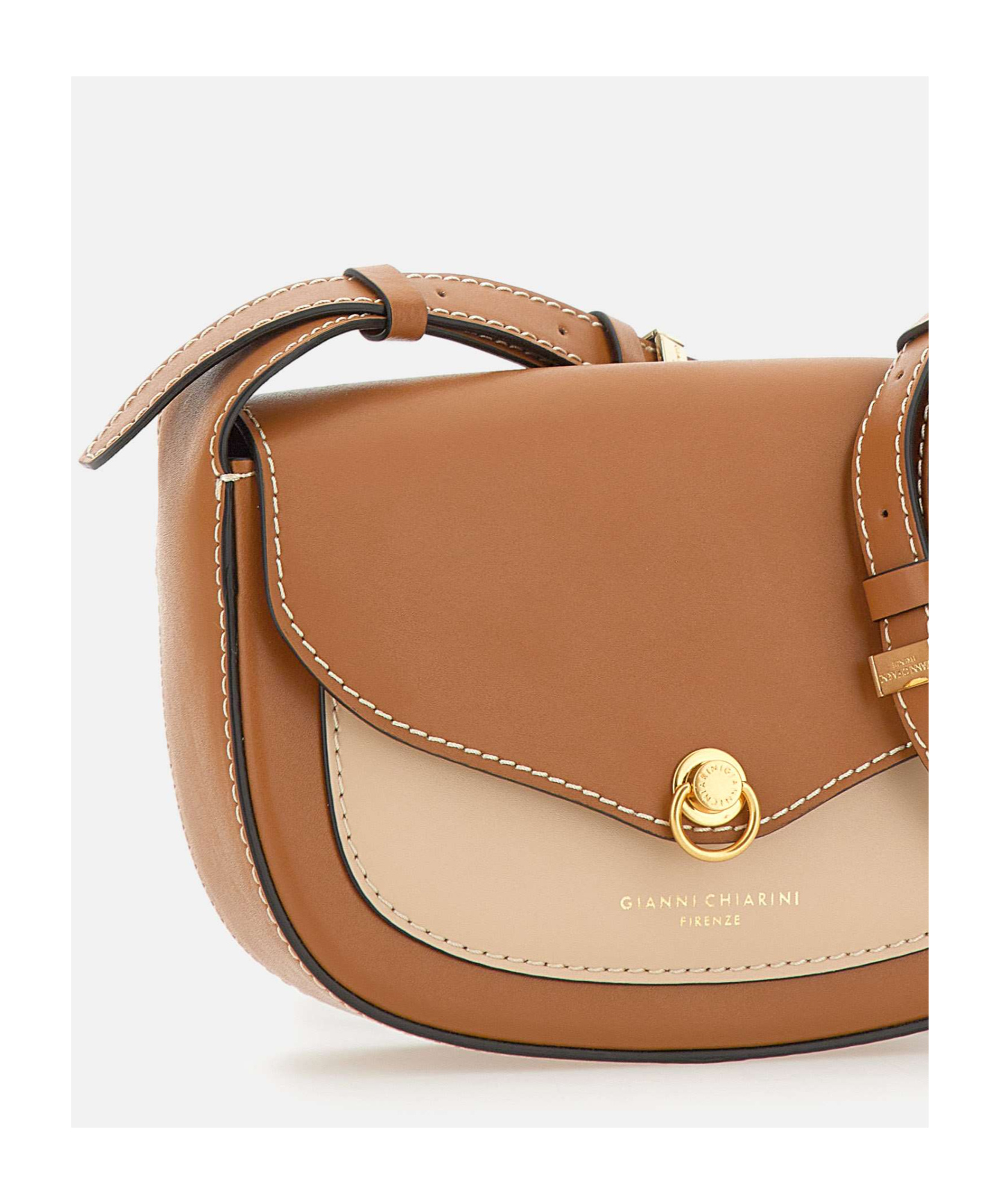 Gianni Chiarini Isa Leather Shoulder Bag With Flap In Brown