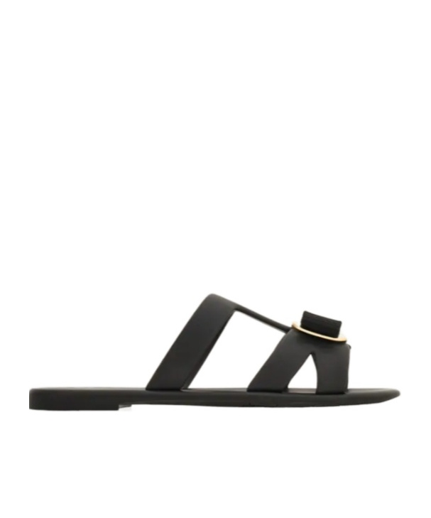 Ferragamo Lilou Vara Plate Flat Slides In Black