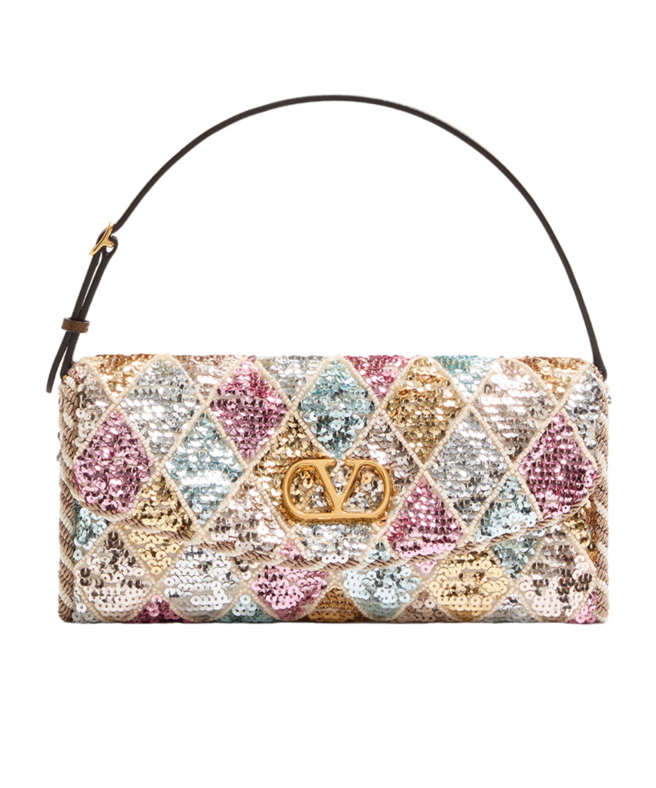 Valentino Small Vain Soft Sequin-embellished Shoulder Bag In Pink