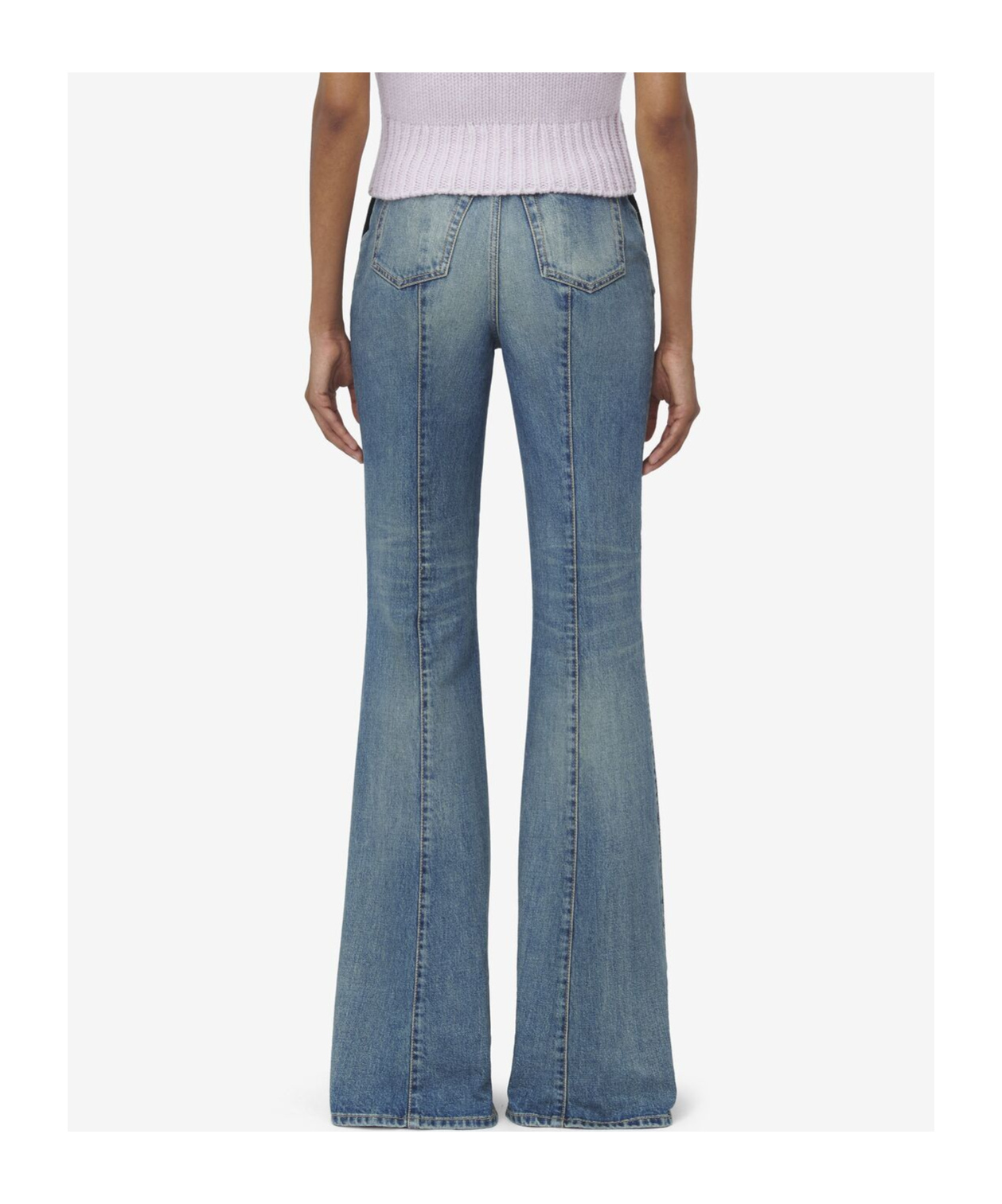 Alexander Mcqueen Blue Flared Jeans With Foldover Waist And Logo Patch On The Rear In Denim Womanaa In Blue
