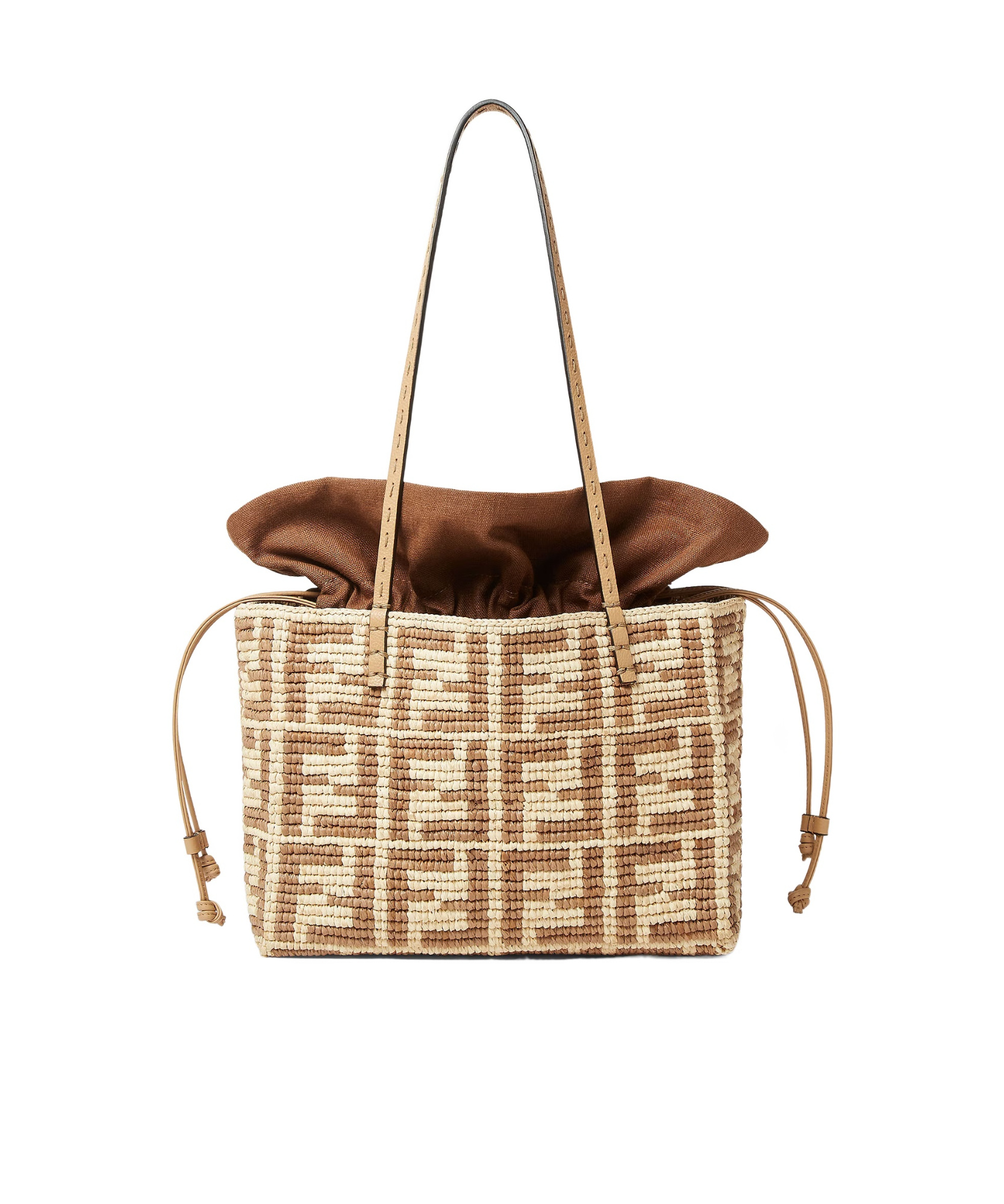 Shop Fendi Beige Ff Raffia Crochet Shopper
