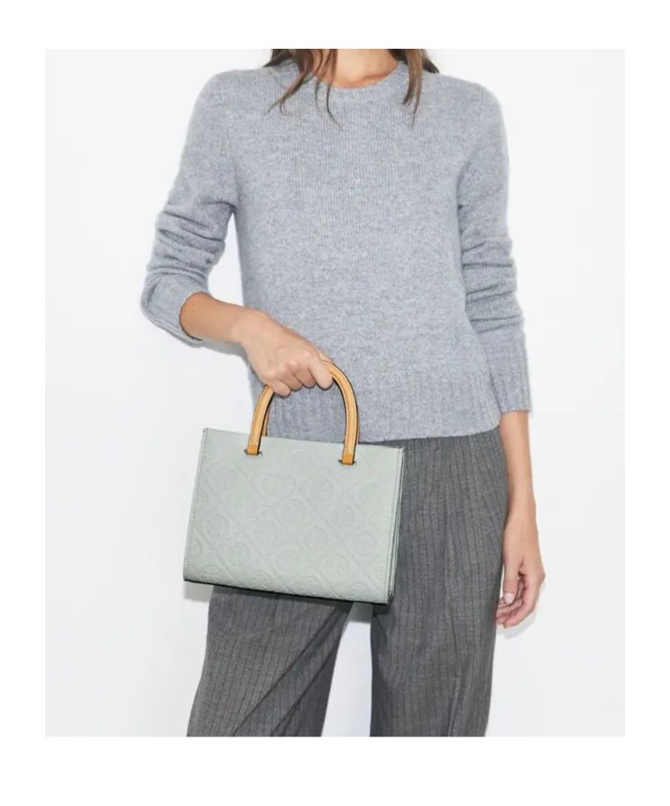 Tory Burch T Monogram Pebble Top-handle Tote In Green