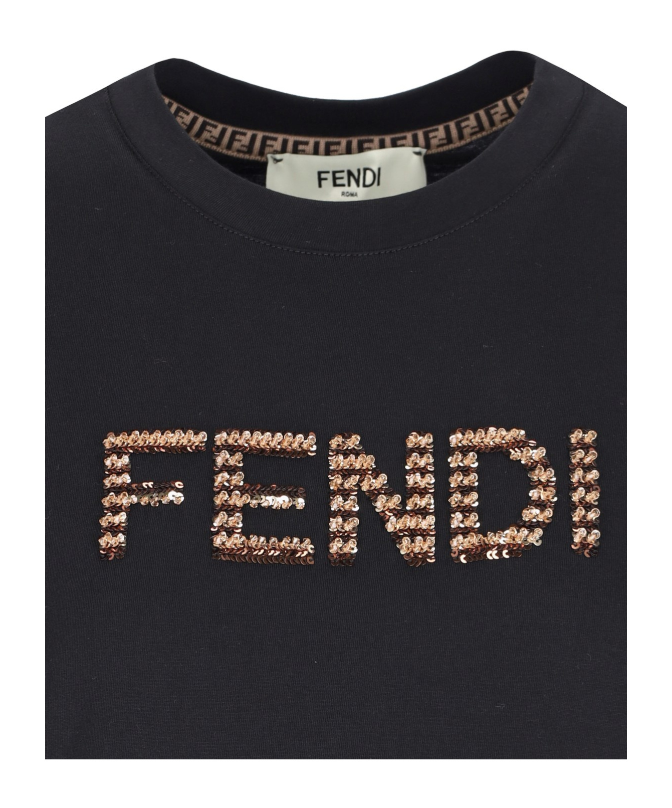 Shop Fendi Sequin Logo-detail Cotton T-shirt In Black