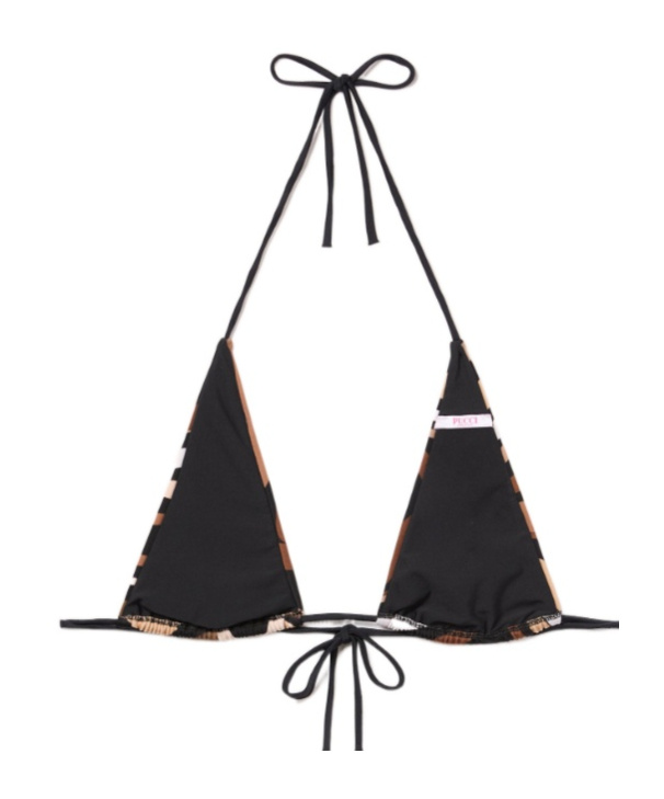 Pucci Marmo Print Triangle Bikini Top In Brown