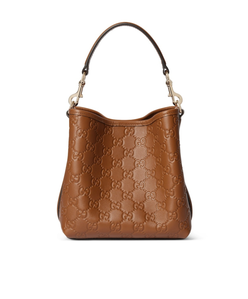 Gucci Gg Emblem Small Bucket Bag In Brown