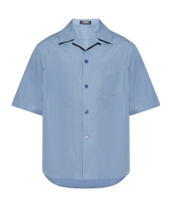 Versace Medusa Cameo Camp Shirt In Blue