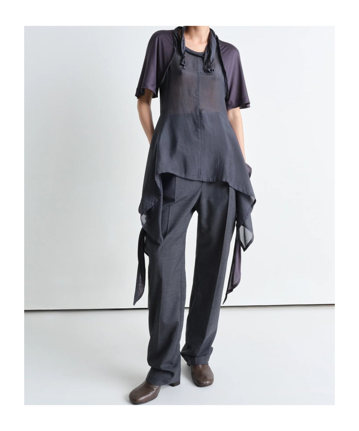 Lemaire Mixed Fabric Knotted Top In Charcoal