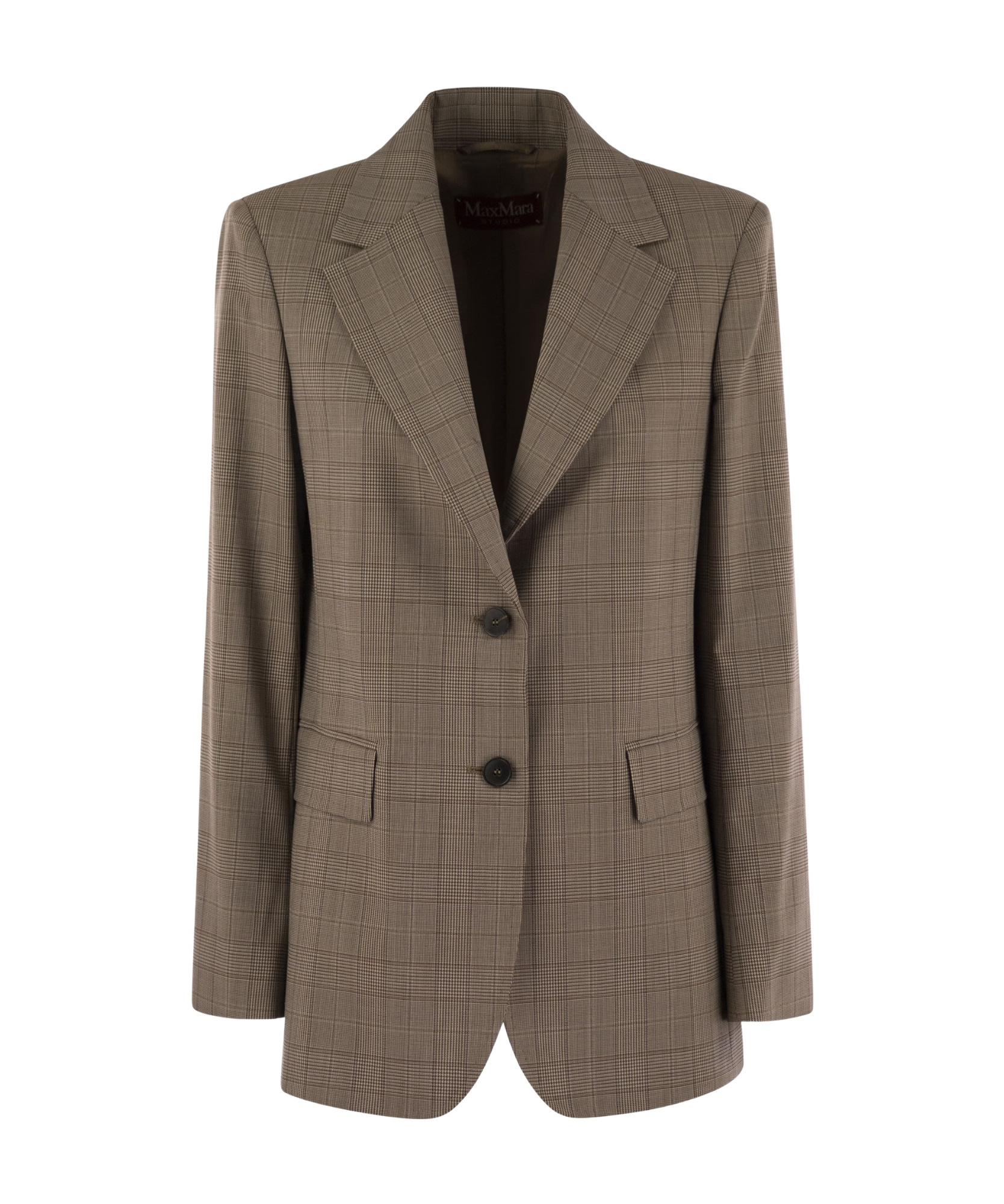 Shop Max Mara Studio Single-breasted Checked Jacket In Brown
