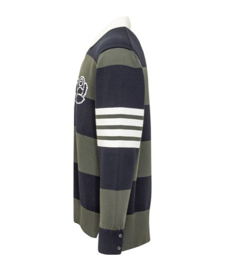 Thom Browne Khaki & Navy Striped Polo In Green