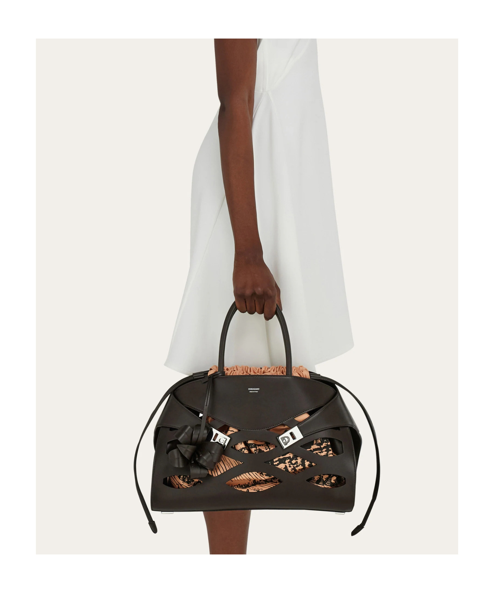 Ferragamo Back To Earth - Hug Handbag (l) In Brown