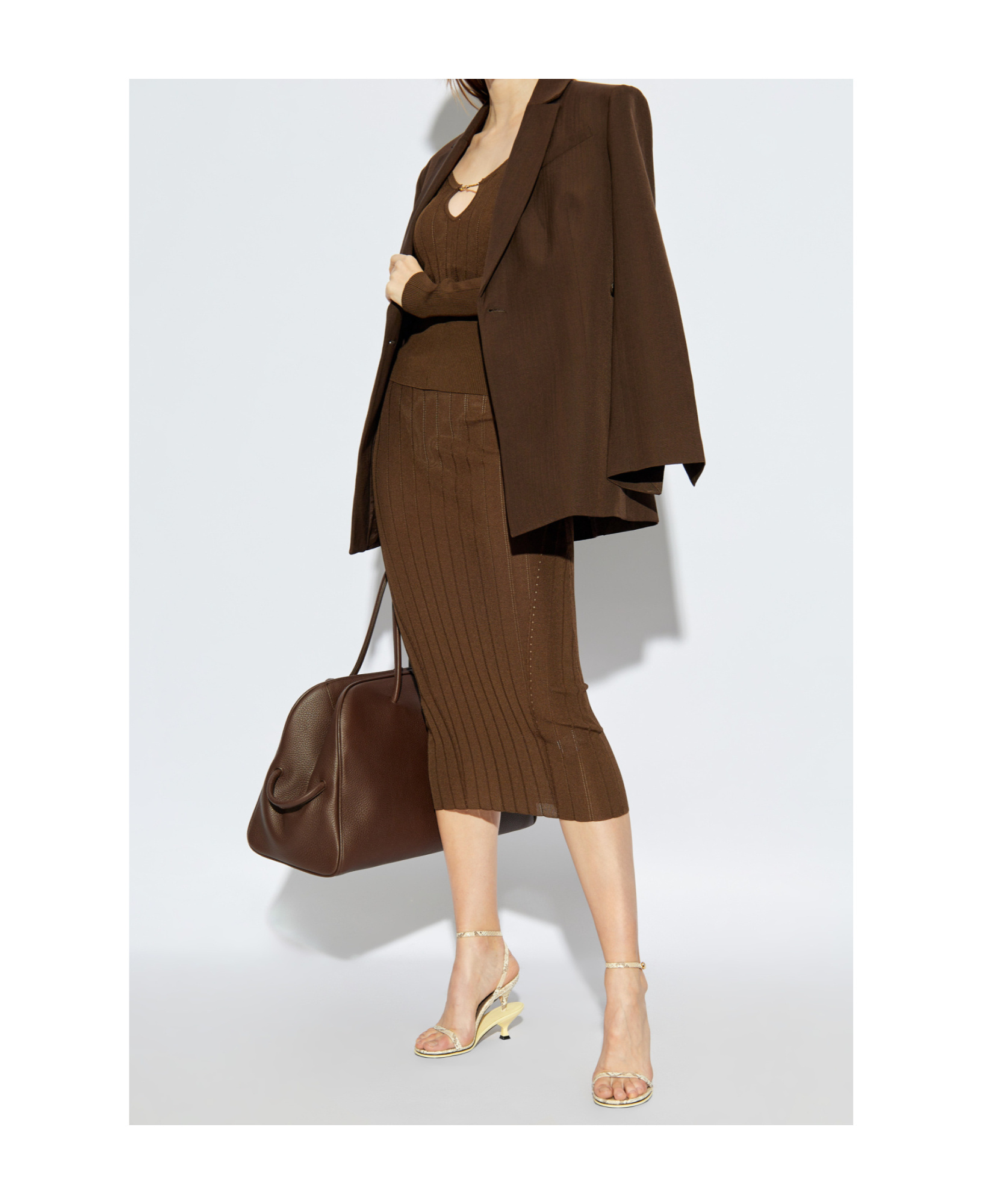 Jacquemus La Jupe Pralù Scallop Hem Midi Skirt In Brown