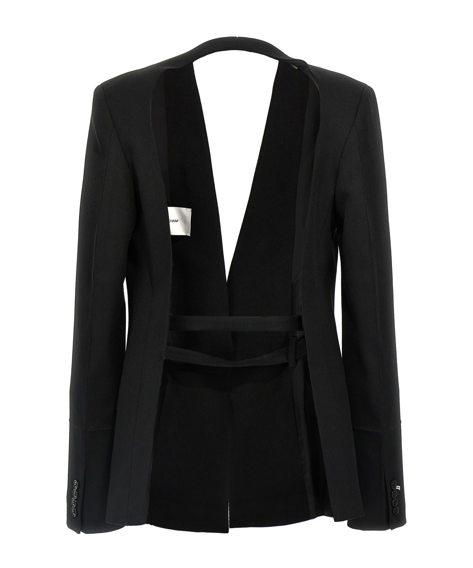 Victoria Beckham Backless Single-breasted Shrunken Collarless Jacket In Black