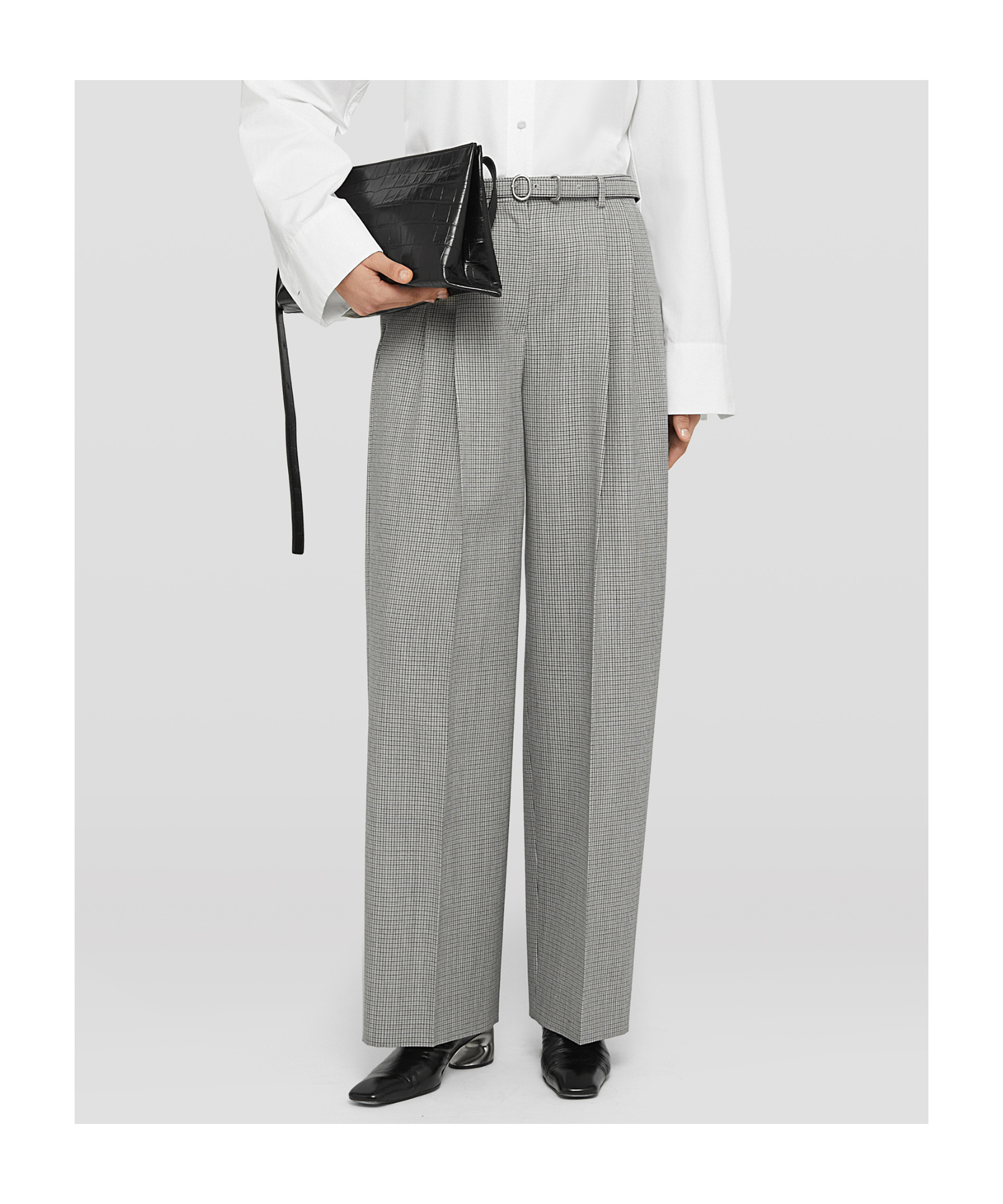 Jil Sander Tailored Check Trousers With Belt Clothing In Gray