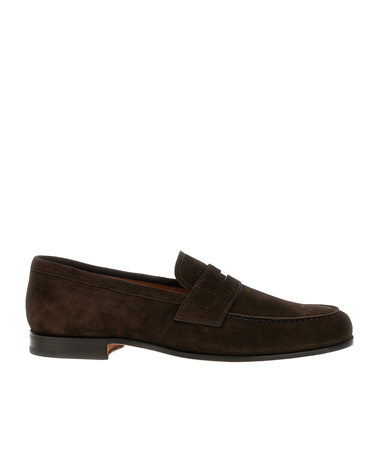 Church's Round Toe Suede Loafers With Penny Strap In Brown