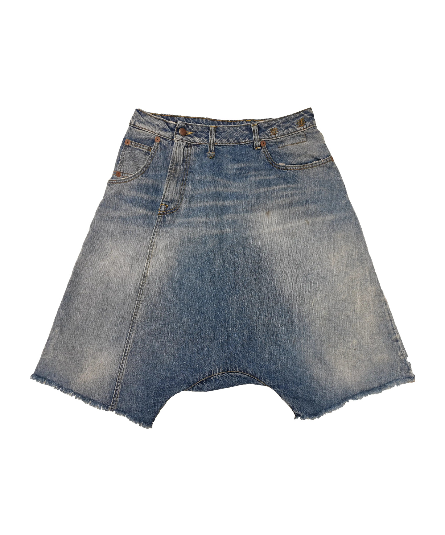 R13 Asymmetric Drop-crotch Denim Shorts In Blue