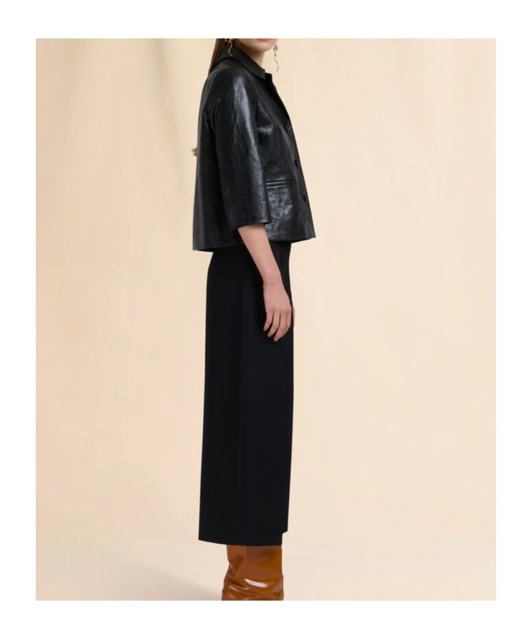 Marni Cropped Leather Button-up Jacket In Black