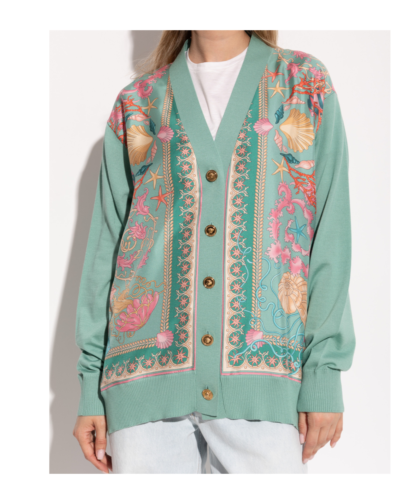 Versace Long-sleeved Cardigan In Green