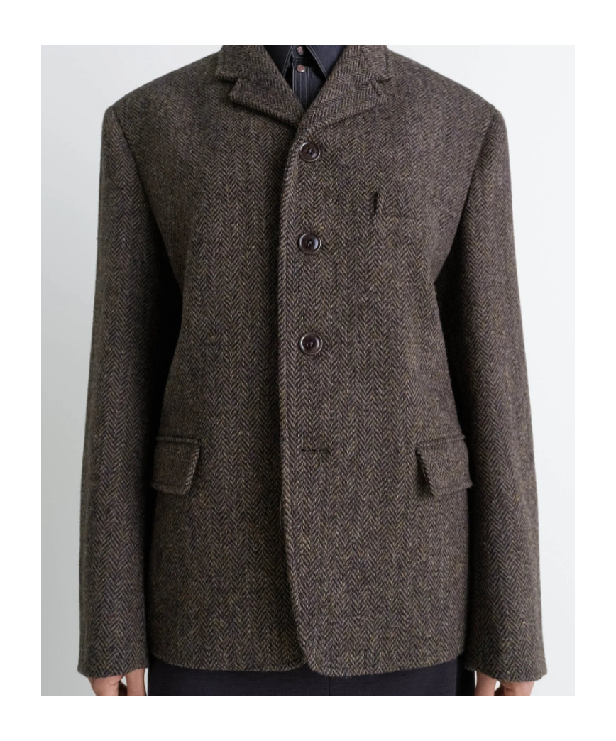 Lemaire Herringbone-pattern Blazer In Brown