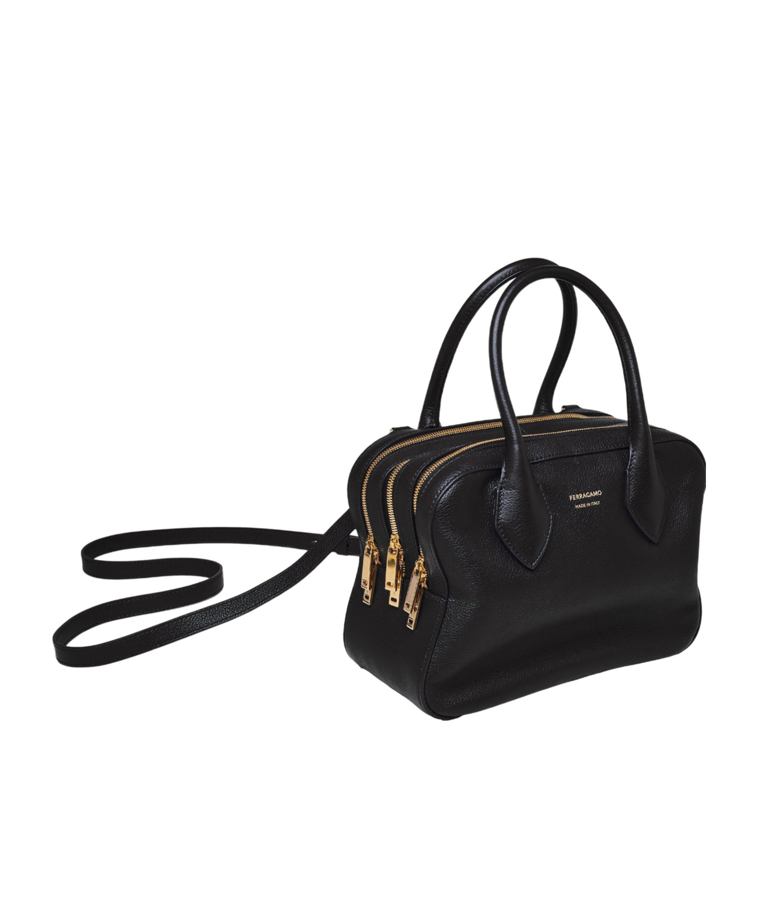 Ferragamo Logo Printed Handbag In Black
