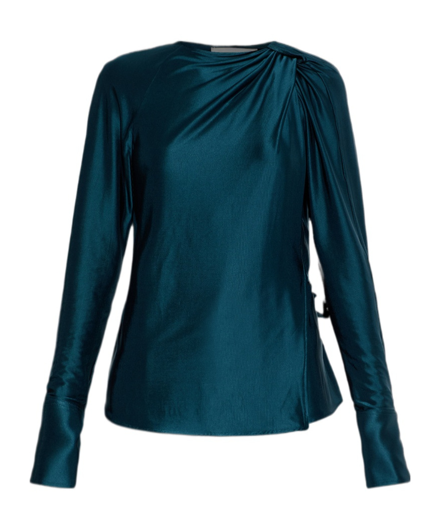 Victoria Beckham Open-back Long-sleeve Blouse In Blue