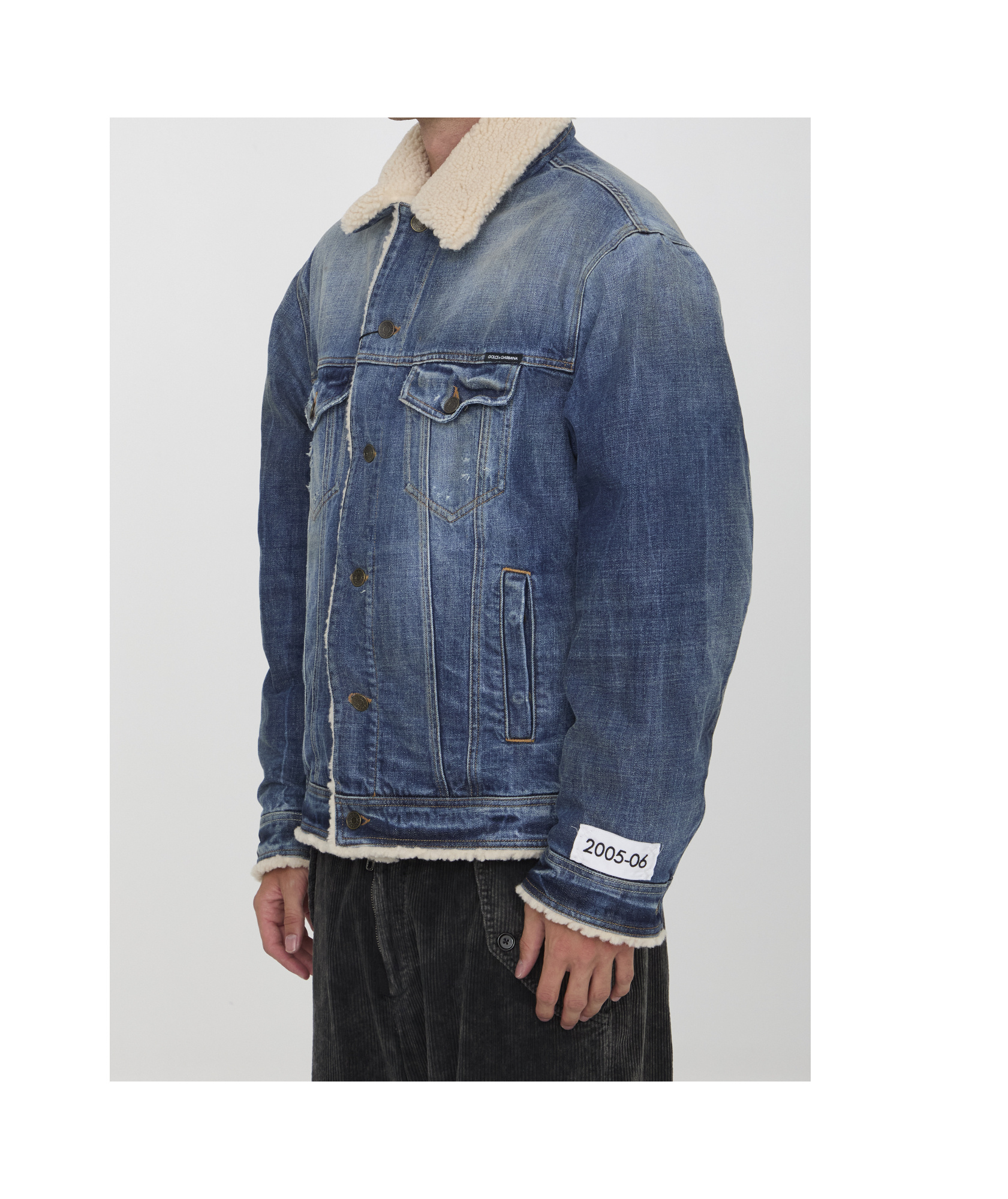 Dolce & Gabbana Buttoned Denim Jacket With Faux Shearling Finish In Blue