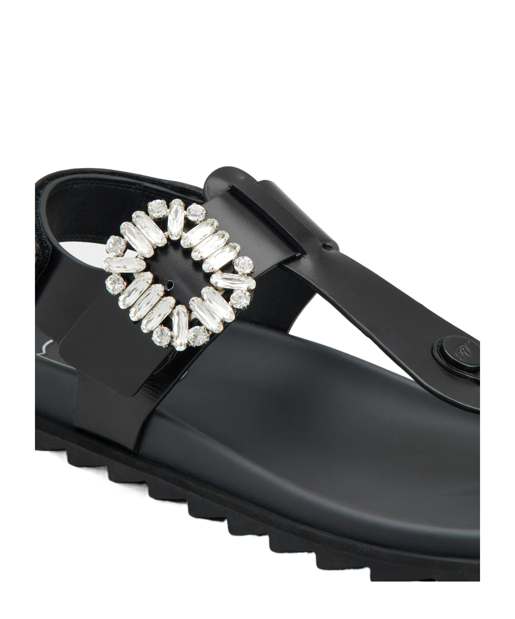 Roger Vivier Elegant Leather Flip Flops With Strass Buckle In Black