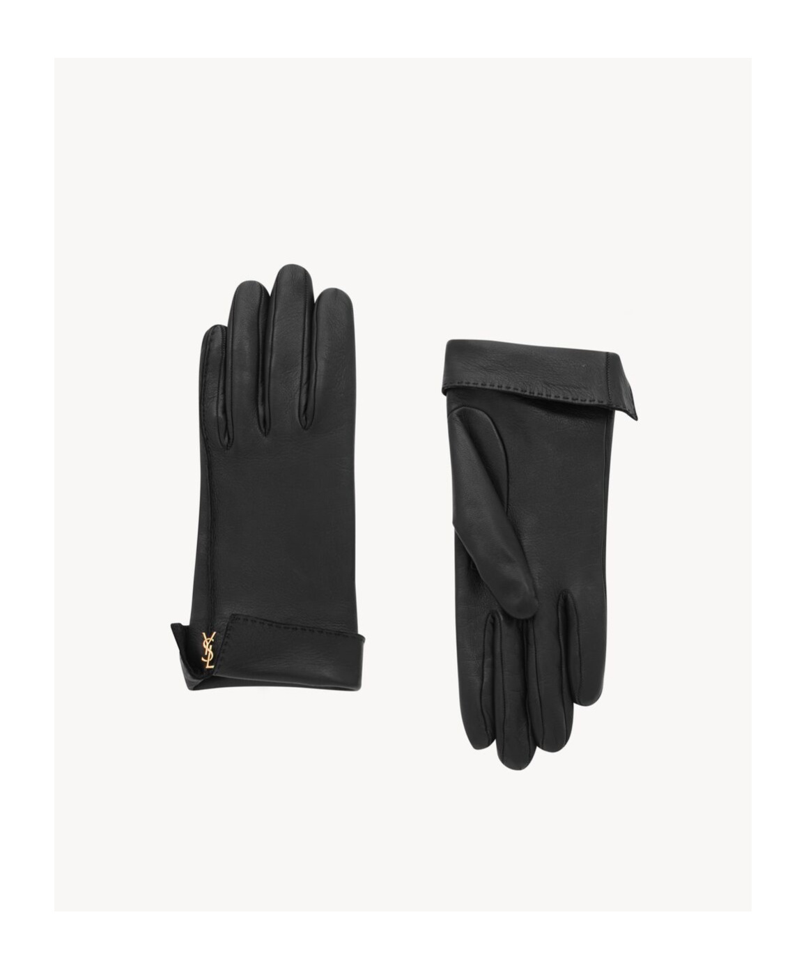 Saint Laurent Cassandre Leather Gloves In Black