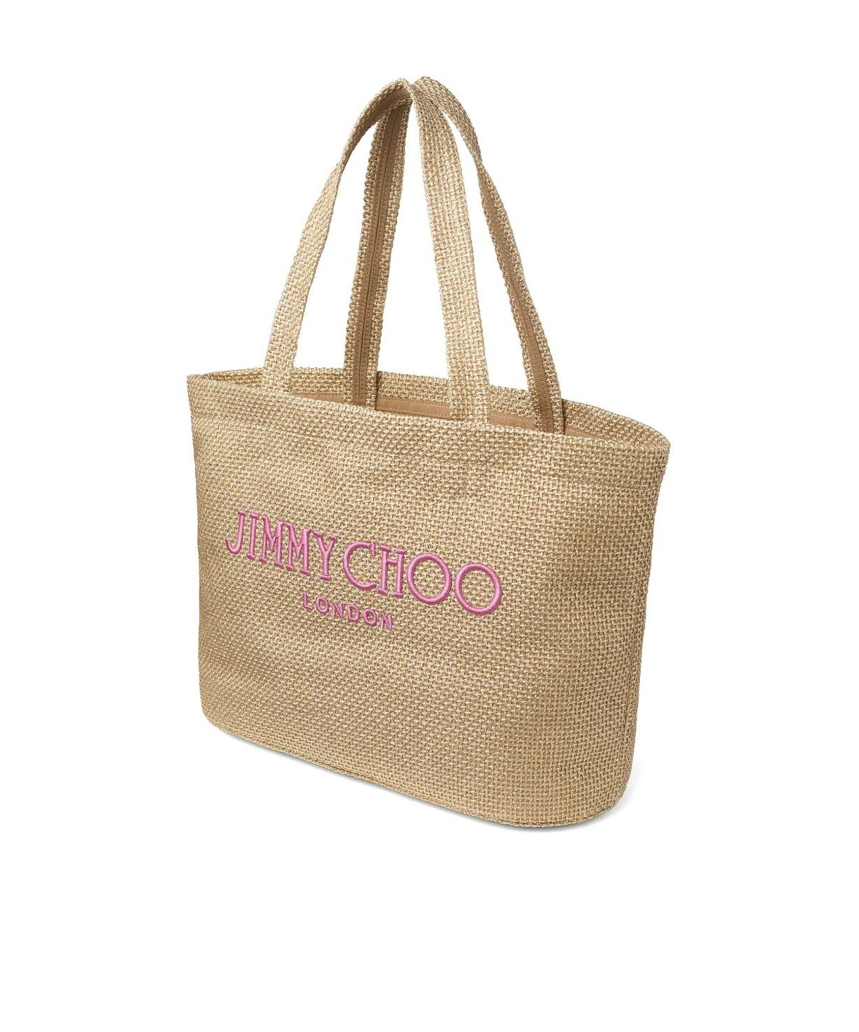 Jimmy Choo Rectangular Woven Texture Tote Bag Dual Handles In Nude