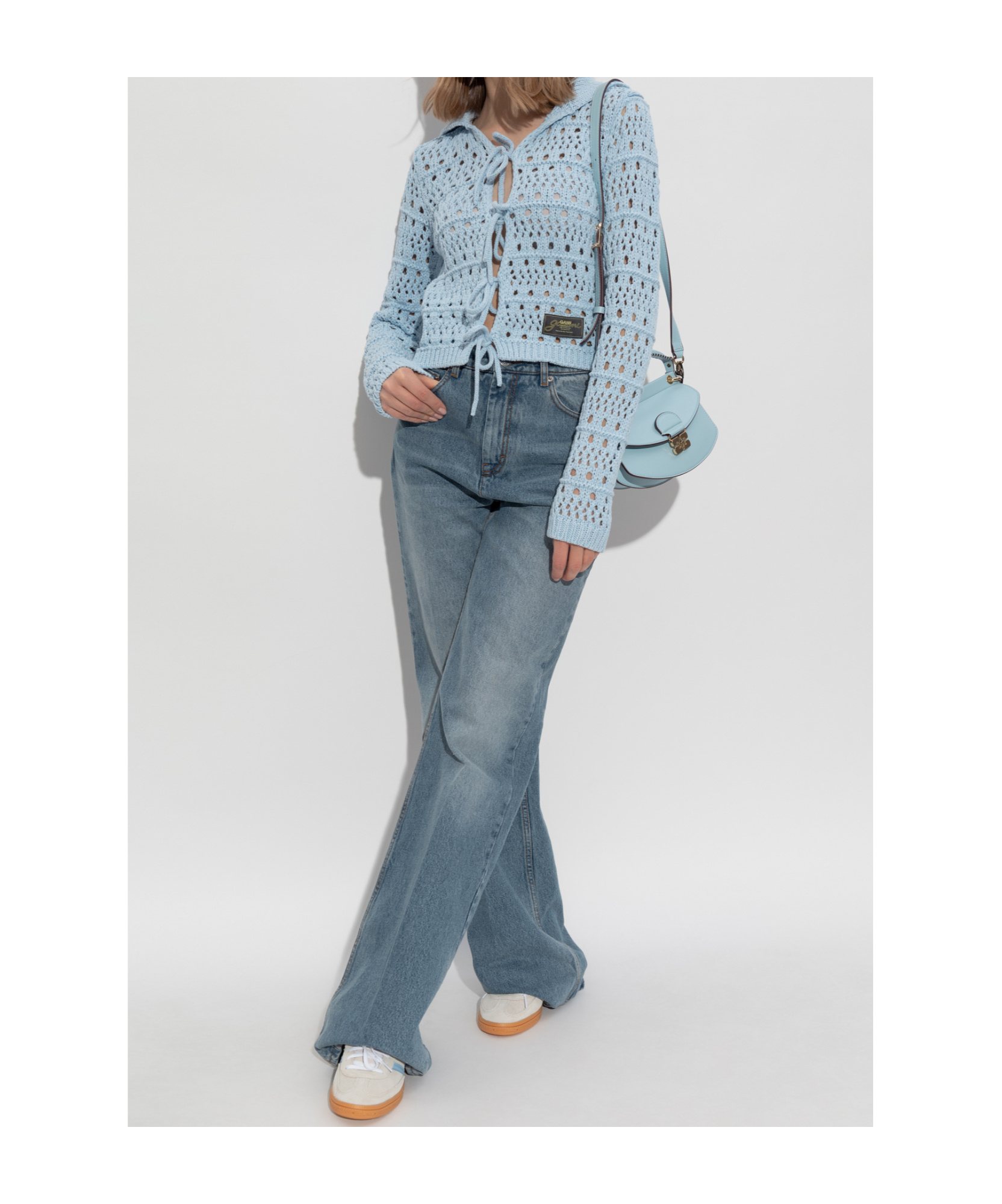 Ganni Blue Tie String Cardigan In Blue