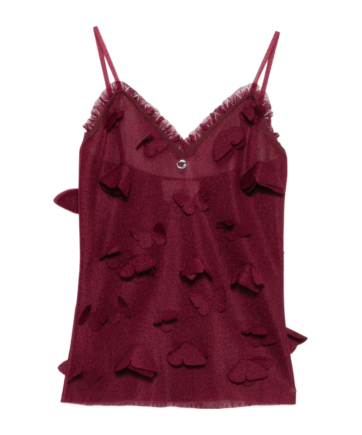 Coperni Embellished Sleeve Lace Trim Top In Brown