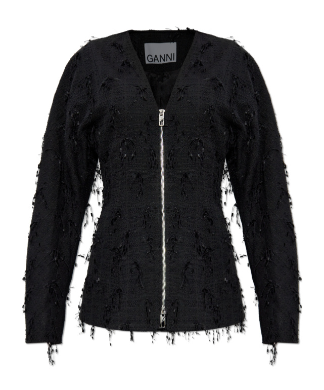 Ganni Long-sleeved Casual Jacket In Black