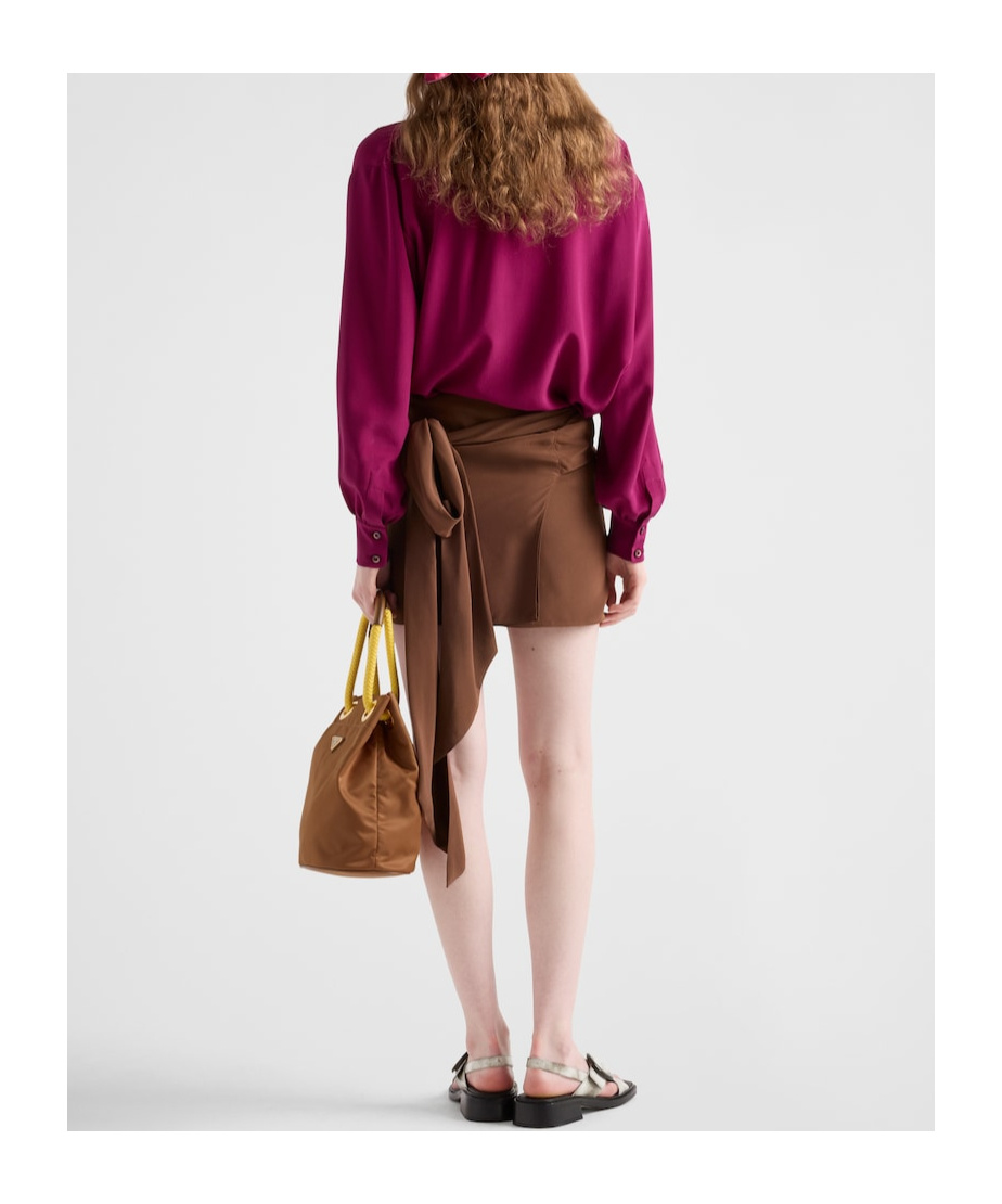 Prada Crepe De Chine Miniskirt In Brown