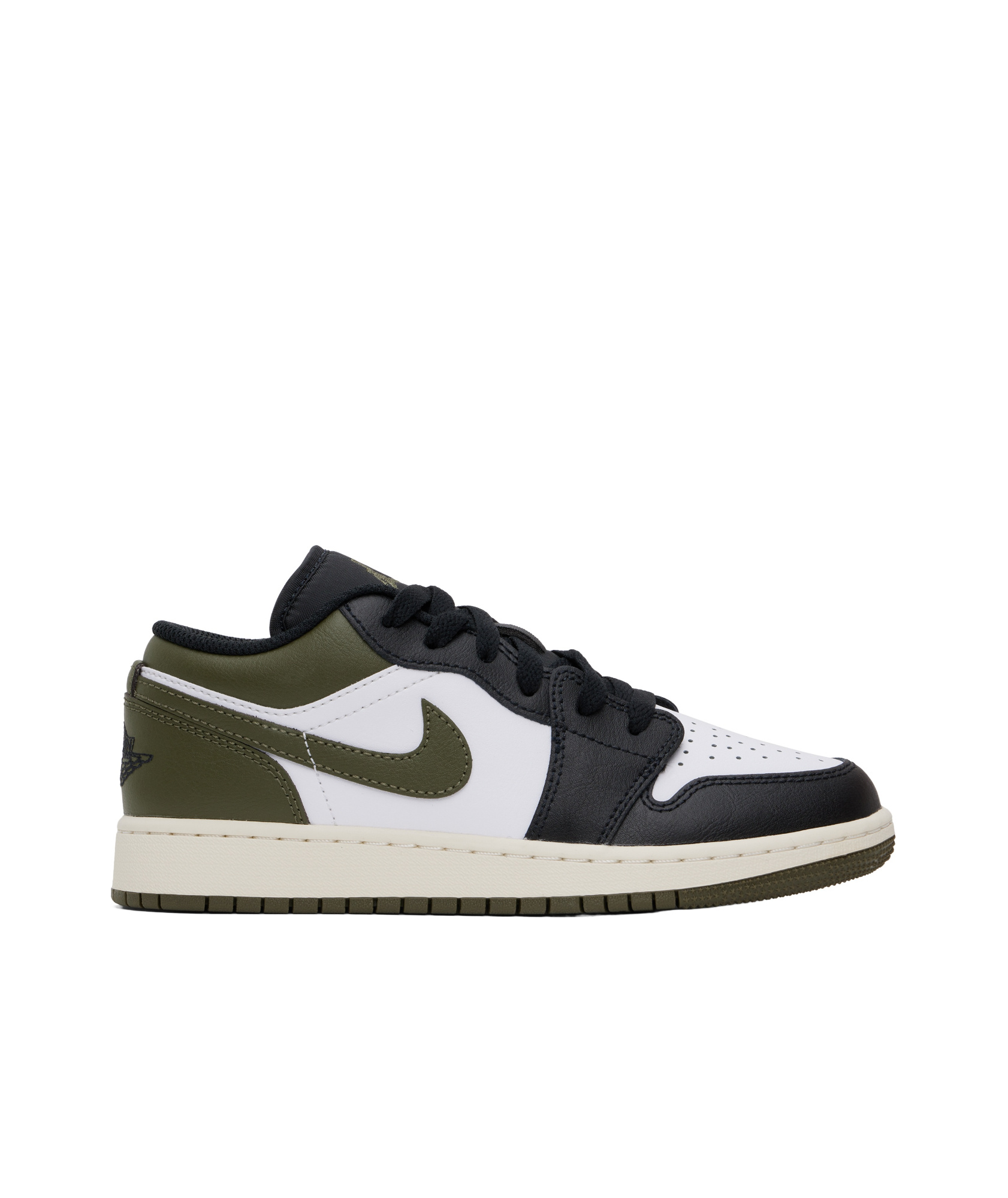 Nike Big Kids Khaki & Black Air Jordan 1 Low Sneakers In Black/white/medium Olive