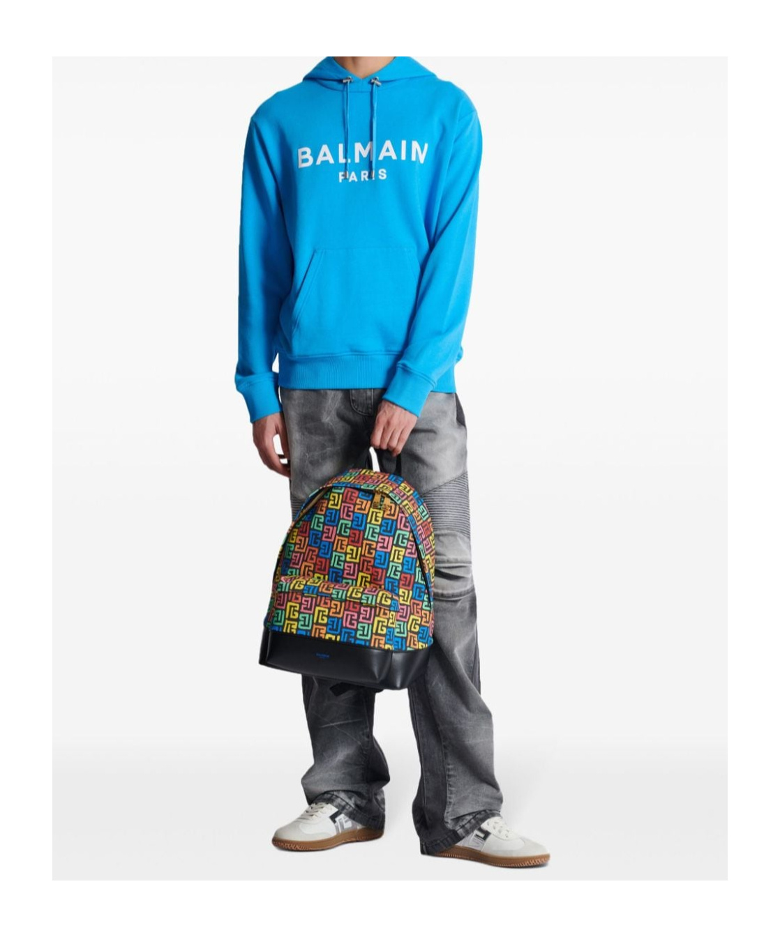 Balmain Hooded Sweatshirt With In Blue