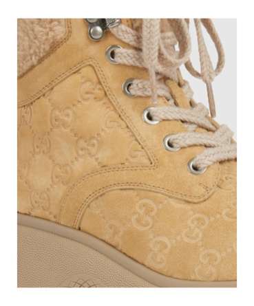 Gucci Yaga Gg Suede Combat Boots In Brown