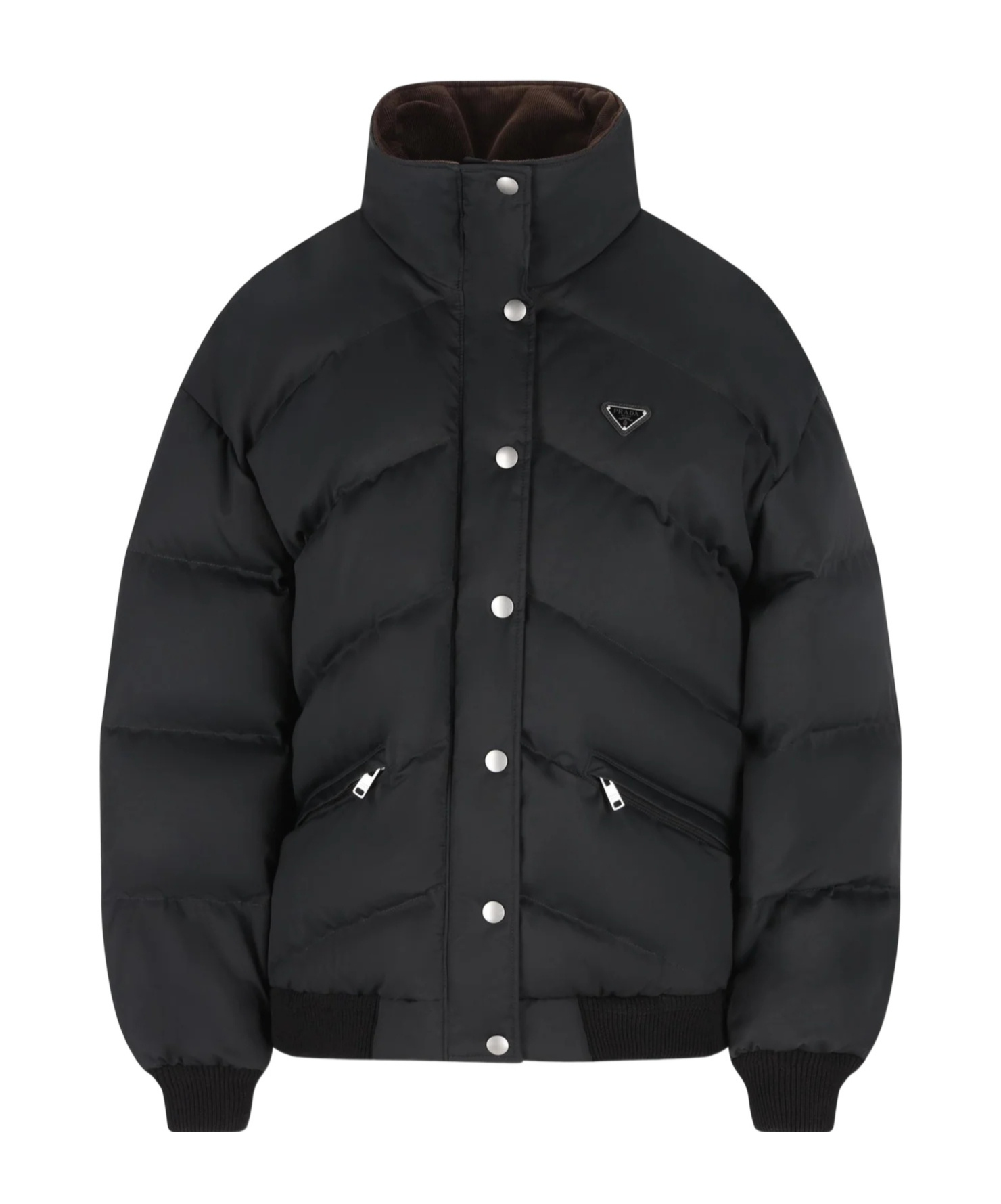 Prada High Collar Long Sleeve Cotton Coat In Black