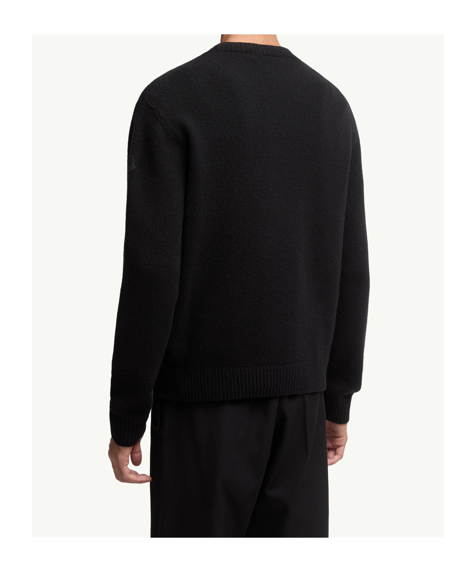 Moncler Wool Logo Sweater With Ribbed Crew Neck In Black