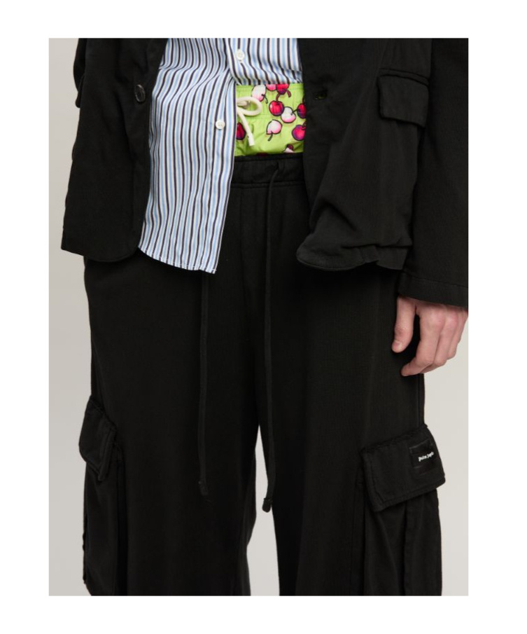 Palm Angels Wide Leg Drawstring Cargo Pants In Black
