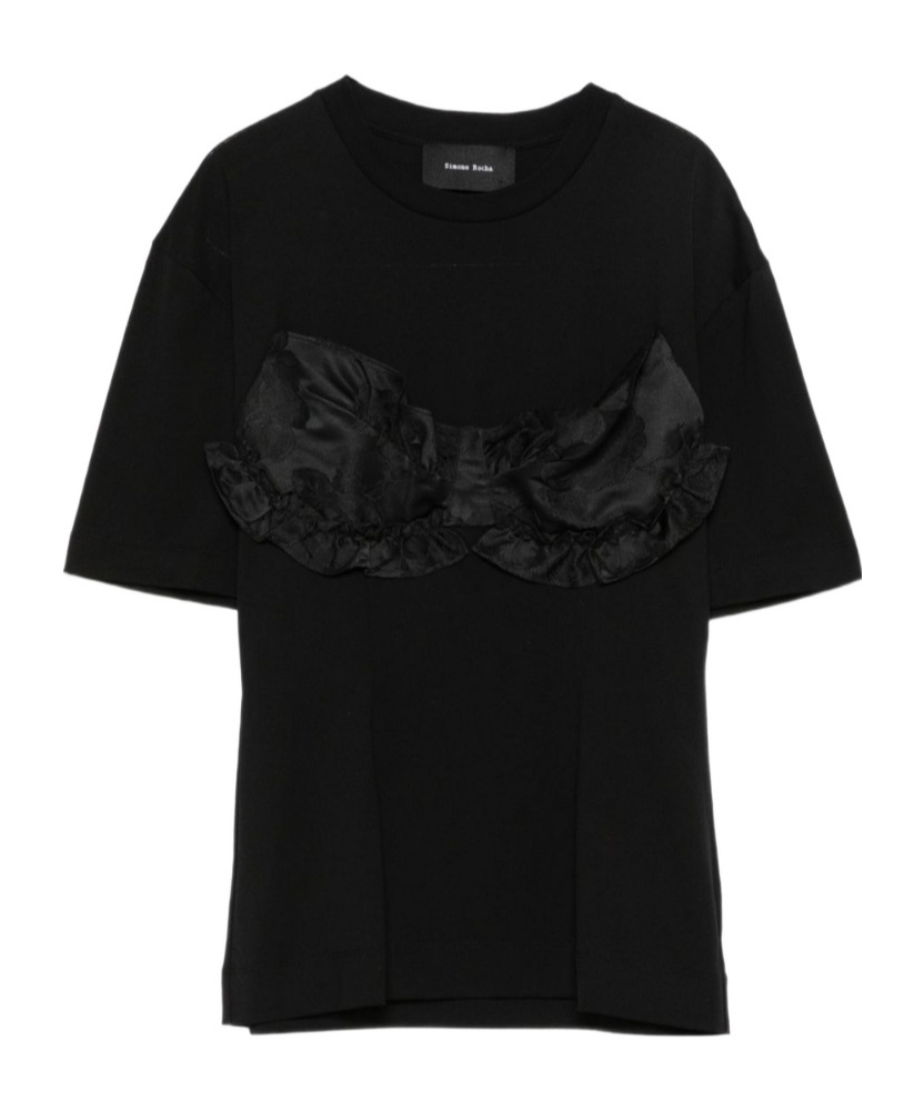 Simone Rocha Patchwork Frill Bust Detail T-shirt In Black