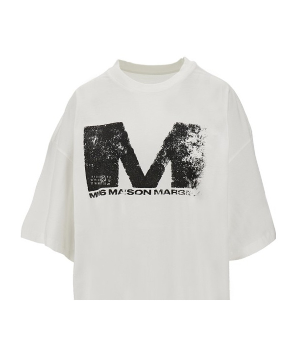 Mm6 Maison Margiela Open-necked Black Shirt In White