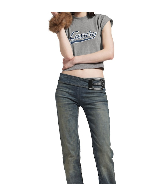 Balenciaga Women's Luxury Script Shrunk T-shirt In Dark Heather Grey/blue In Multi