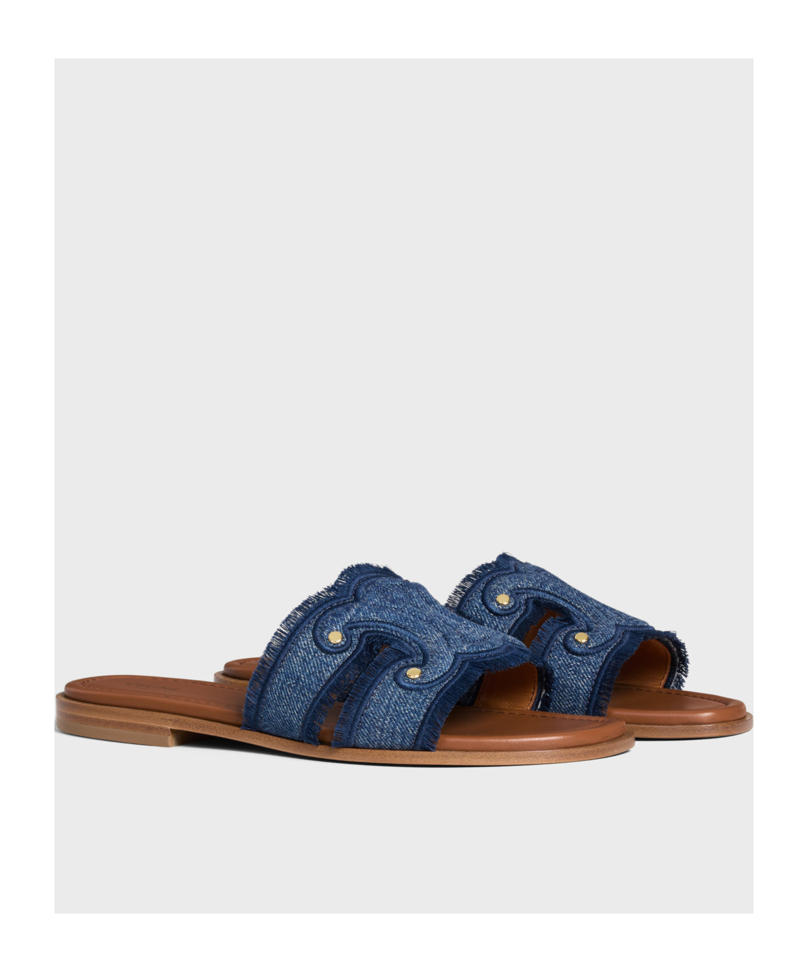 Celine Marina Fringed Mule In Denim In Blue