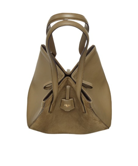 Shop Fendi Transformable Dark Green And Leather Bag