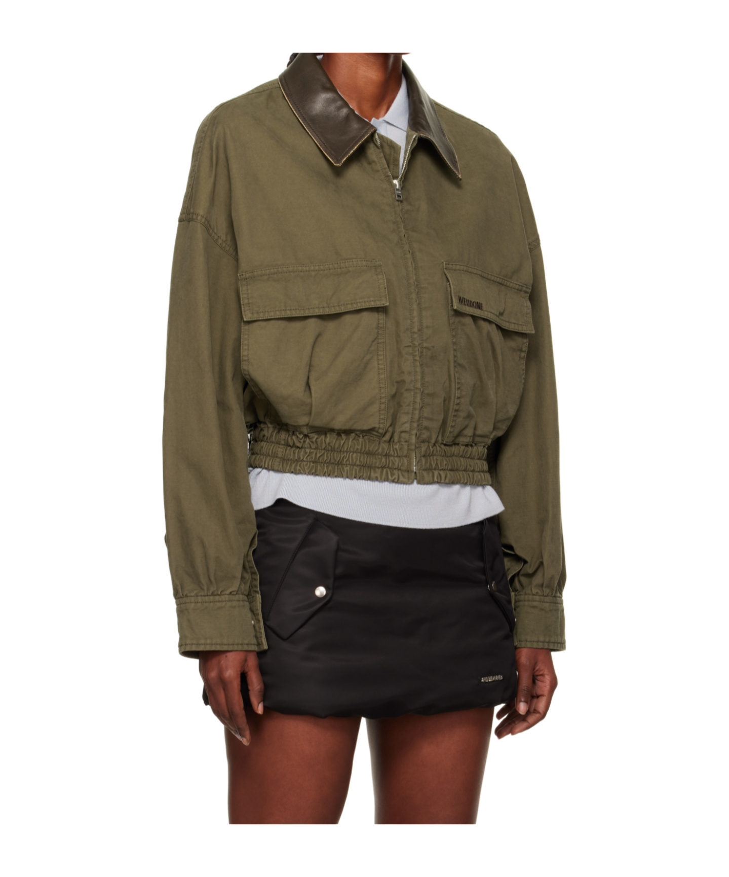 We11 Done Khaki Leather Collar Jacket In Brown