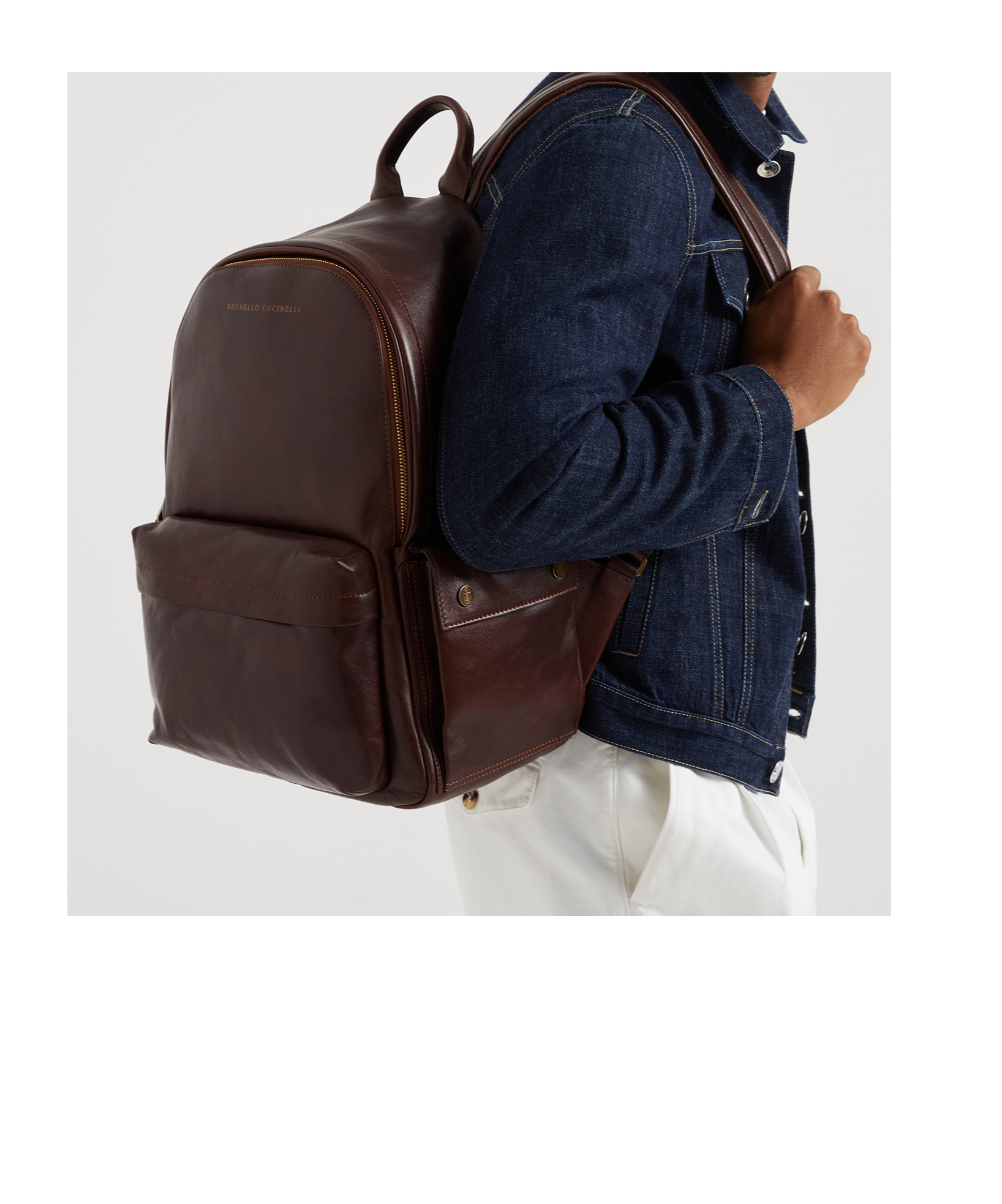 Brunello Cucinelli Structured Leather Backpack With Zip And Flap Pockets In Burgundy