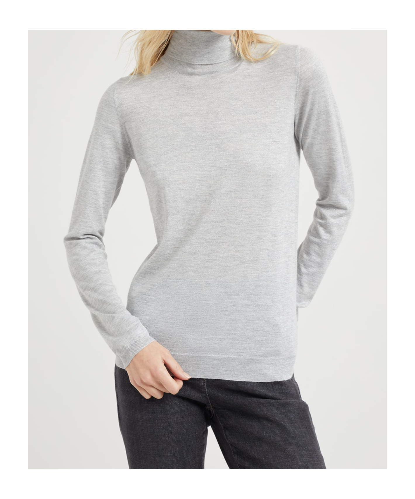 Brunello Cucinelli Cashmere-silk Glitter Turtleneck Sweater In White