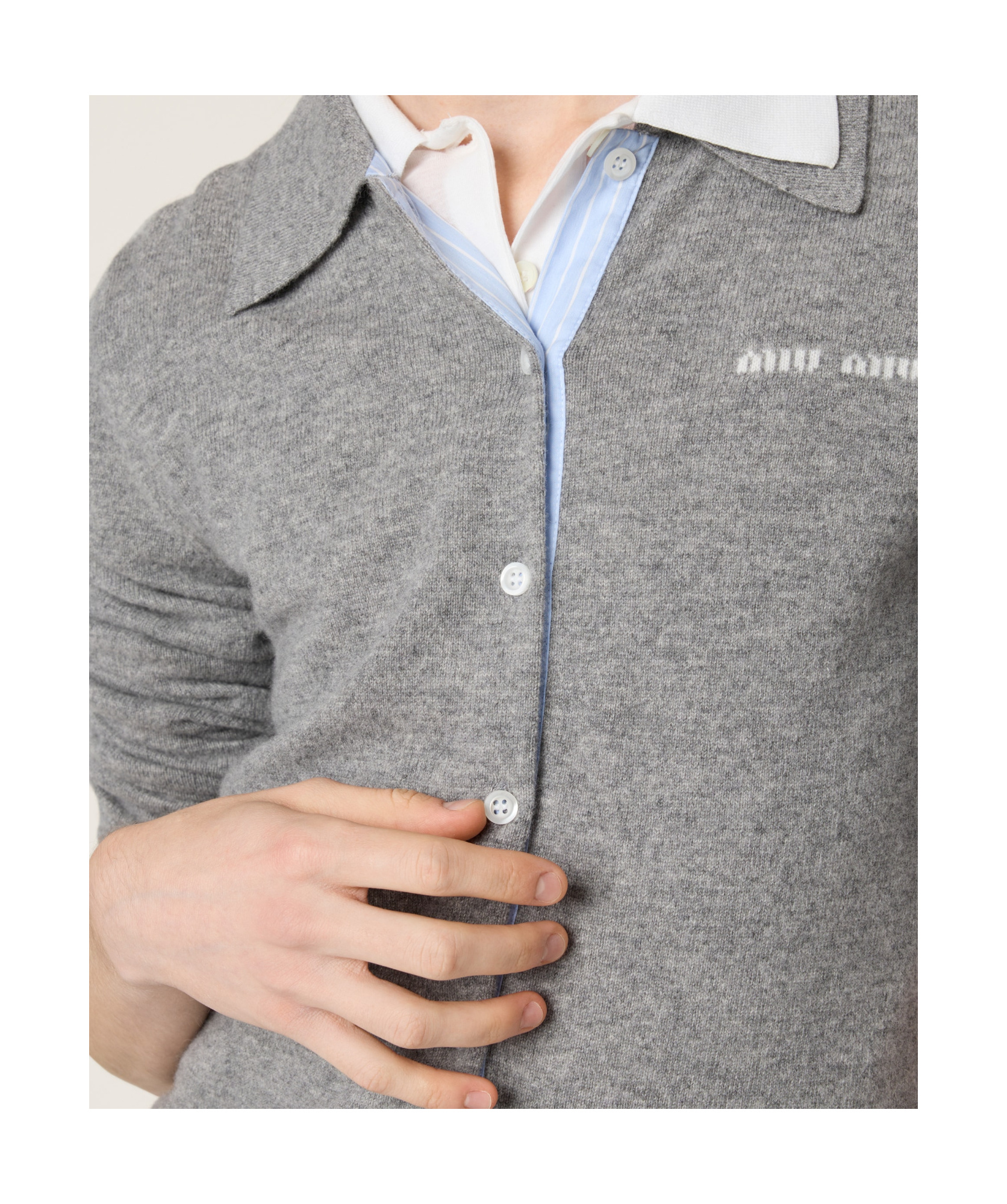 Miu Miu Long-sleeved Cashmere Sweater In Gray
