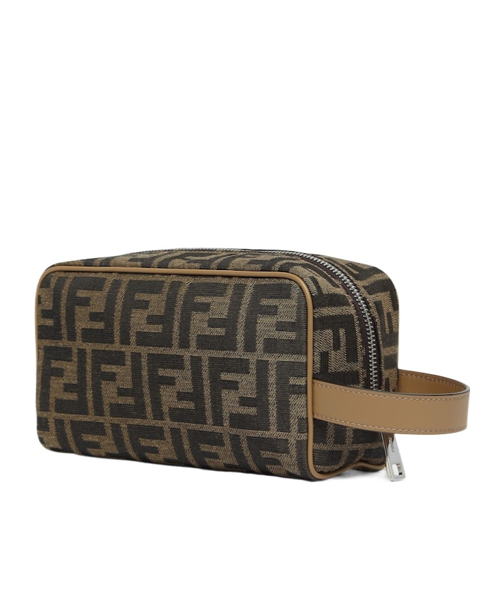 Shop Fendi Brown Ff Jacquard Toiletry Case In Black